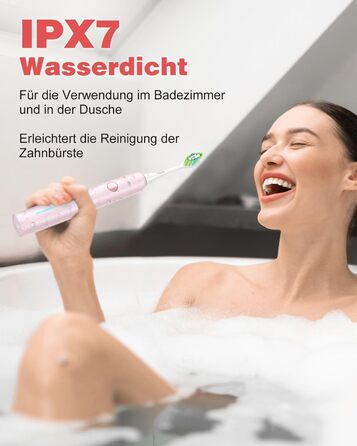 Електрична звукова зубна щітка, 5 режимів, рожева, з таймером та 6 насадками DuPont