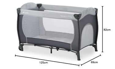 Дитяче ліжко-манеж Hauck Sleep N Play Go Plus з транспортною сумкою, колесами та прорізом для ігор, компактно складається, для малюків від народження до 15 кг (Stone)