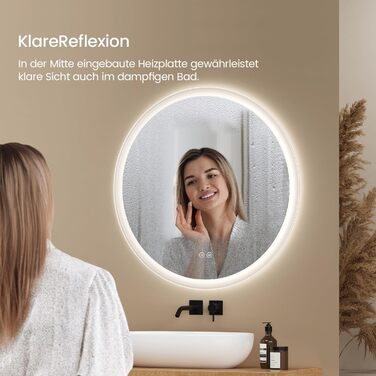 Дзеркало для ванної кімнати EMKE з підсвічуванням 80x60 см, сенсорне керування, антизапар, 3 кольори світла, регулювання яскравості, функція пам'яті, енергозбереження