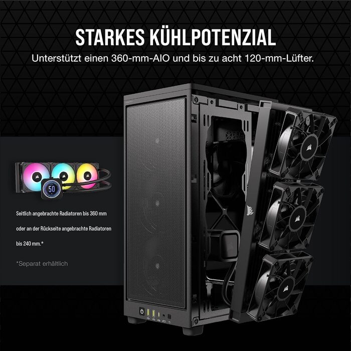 Корпус для ПК Corsair 2000D Airflow Mini ITX, чорний, сітчаста сталь, 3 слоти для GPU, оптимізований для охолодження, сучасні порти на передній панелі