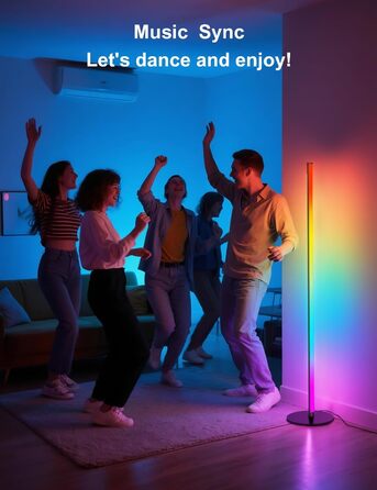 LED торшер для вітальні, білий з пультом ДУ, RGB 16 млн кольорів, синхронізація з музикою, 140 см, кутова лампа для ТВ, спальні, ігрової кімнати