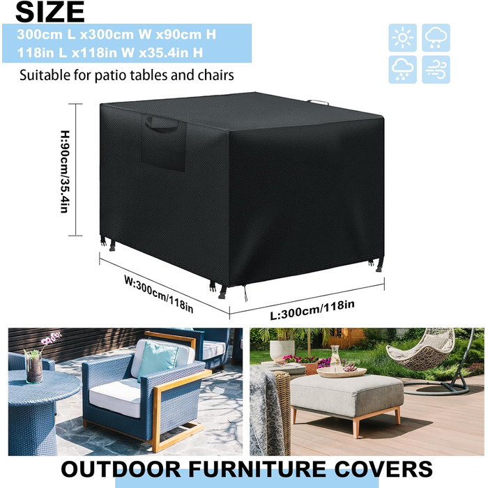 Водонепроникний чохол для садово-патіо меблів, анти-UV, міцний, 420D Oxford, 180x120x74 см (Чорний)