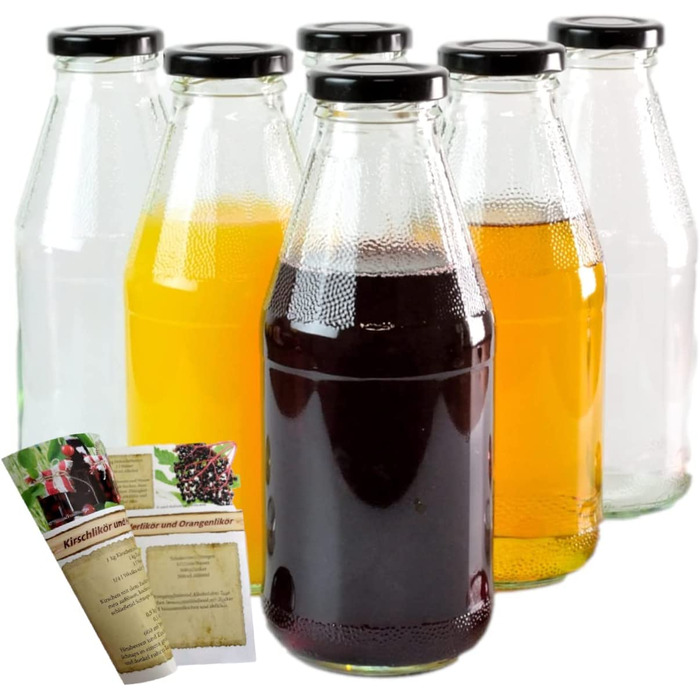 Набір з 20 пляшок для соку gouveo об'ємом 500 мл з кришкою, що загвинчується-маленька скляна пляшка об'ємом 0,5 л з кришкою TO43-порожня пляшка для наповнення кухні та будинку (06 шт., чорний)