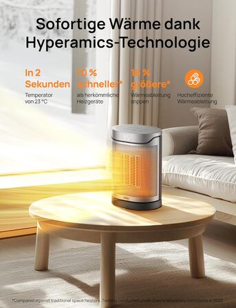 Електричний обігрівач DREO Keramikheizung 318,1500W з термостатом, захистом від перегріву та нахилу, таймером, дитячим замком, економією енергії 40%, тихий, срібний, для спальні, класичний дизайн