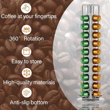 Тримач для капсул кави JIAMOEAT для Nespresso, 40 капсул, обертається, срібний | Тримач для капсул кави