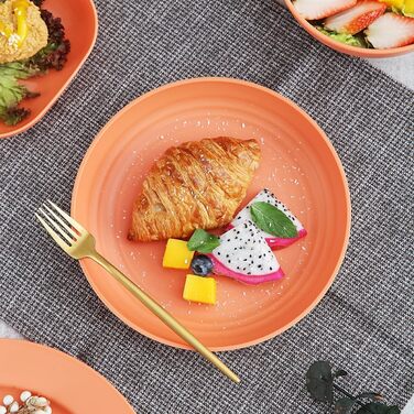 Набір посуду Kyraton з 20 предметів: тарілки, чашки, миски. Легкий, небрудний, для кемпінгу. Безпечний для миття в посудомийній машині. На 4 особи (4 помаранчевих)