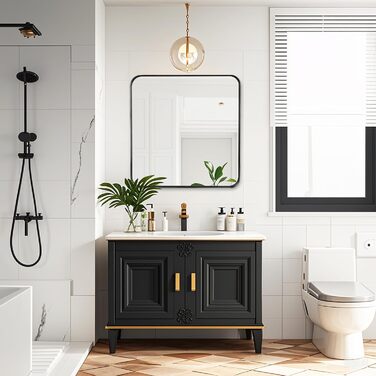 Дзеркало для ванної кімнати Fabuday, 61 x 76,2 см, без рами, для ванної, спальні, у стилі кантрі (Чорний)