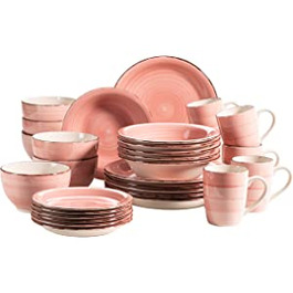 Набір вінтажного посуду MSER 931615 Bel Tempo II з 30 предметів на 6 осіб, керамічний комбінований сервіз ручного розпису в рожевому кольорі, Стейнгу