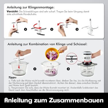 Електричний подрібнювач Zerkleinerer 400W з двома чашами 2л + 2л та двома лезами з нержавіючої сталі для м'яса, овочів, фруктів - білий