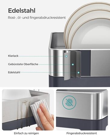 Стійка для сушіння посуду SONGMICS з нержавіючої сталі, з піддоном, для кухні, 31,7 x 57,2 см, срібно-сіра