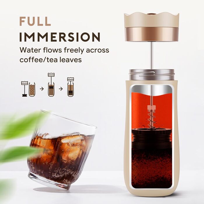 RECAFIMIL Французька кавомашина для подорожей з нержавіючої сталі, 340 мл, для кемпінгу та подорожей, кремовий колір