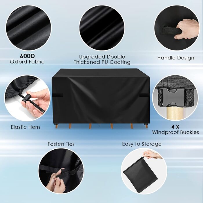 Водонепроникний чохол для садово-патіо меблів GARPROVM, 200x165x80 см. Тканина Оксфорд. Чохол для садового дивану, столу, меблевих наборів.