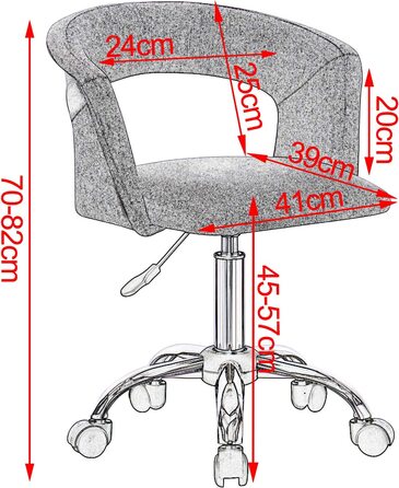 Робочий стілець WOLTU офісний стілець офісний стілець стілець на коліщатках офісний стілець обертовий стілець з підлокітником, безступінчате регулювання по висоті, BS85hgr (темно-сірий, оксамитовий)
