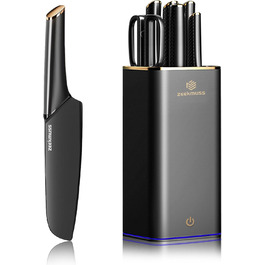 Набір ножів ZEEKMUSS: 6 ножів, точилка, кухові ножі з нержавіючої сталі, кухові ножі, кухорі ножиці, брусок для заточування, кухонні аксесуари, подарунок (чорний)