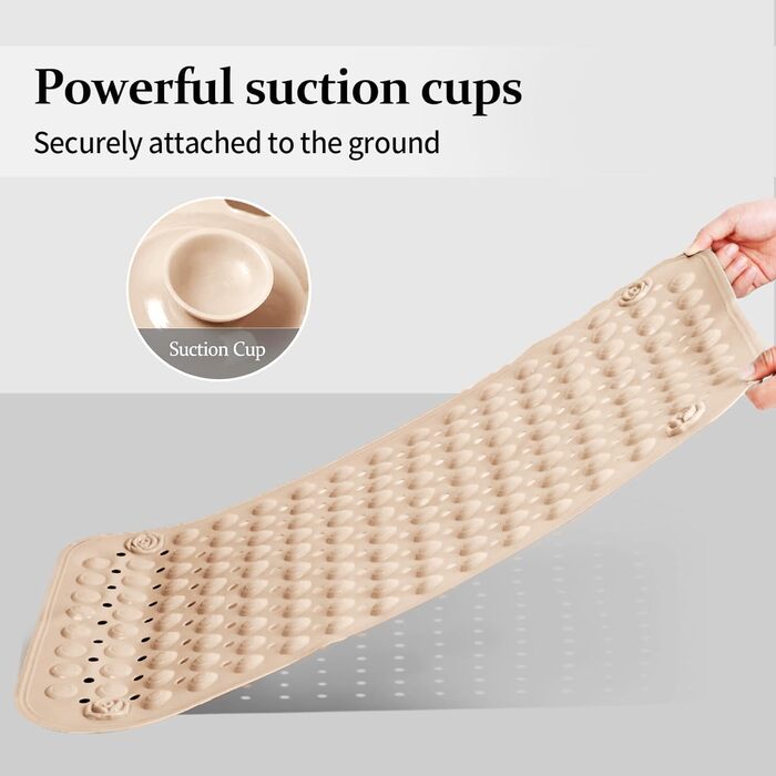 Килимок для душу протиковзкий 50x80 см з присосками та отворами для стоку води, бежевий