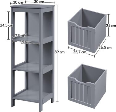 Комод для ванної кімнати Yaheetech, лакована полиця для ванної зі знімними ящиками, 30x30x89см (темно-сірий)