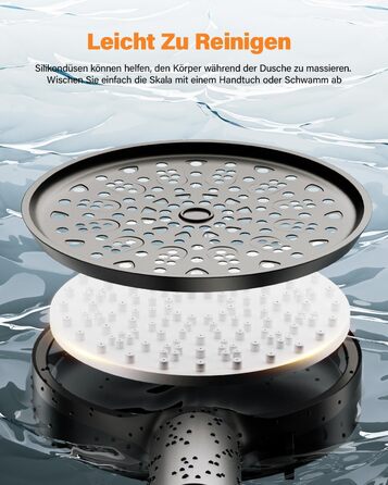 Фільтр для душу Cobbe з шлангом, високонапірна ручна лійка з 20-ступеневою фільтрацією, економна лійка з 6 режимами, підвищувач тиску для жорсткої води, чорний, 6 режимів, шланг