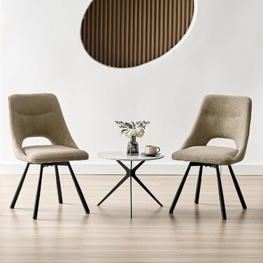 Набір з 4-х обідніх стільців, 180° поворотні, з м'яким сидінням, матеріал: бавовна-кашемір, сучасний дизайн, металеві ніжки, колір: хакі