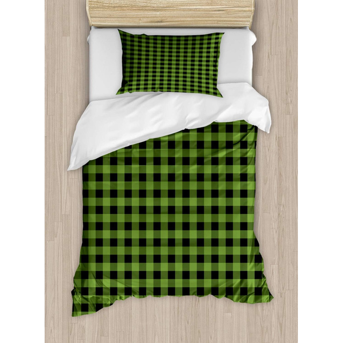 Абстрактний набір підковдр для односпальних ліжок, натхненний натуральним пледом, стійкий до кліщів алергікам, підходить для наволочки, 130 x 200 см - 70 x 50 см, оливково-зелено-сірий