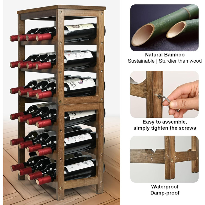 Стелаж для вина VASMIA з бамбука, 3-ярусний, на 12 пляшок, білий (горіх)