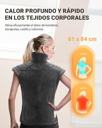 Електрична грілка iDOO 61x84 см з автовимкненням, для спини, шиї, плечей, 6 рівнів нагріву, таймер, сірий фланель, пральна