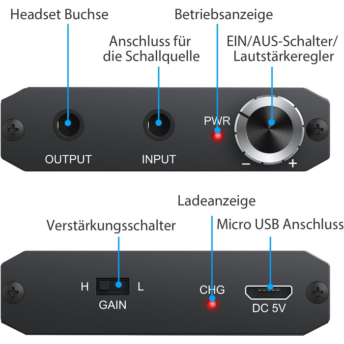 Портативний підсилювач для навушників HiFi eSynic з USB-кабелем і батареєю для MP3/мобільного телефону/ноутбука, чорний