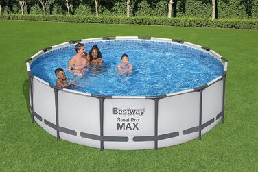 Каркасний басейн Bestway Steel Pro MAX Повний комплект з фільтруючим насосом Ø 427 x 107 см, світло-сірий, круглий