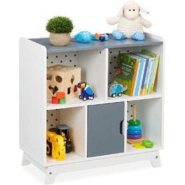Дитяча полиця для іграшок і книг Relaxdays, HWD 60x60x30 см, 5 відділень, для дівчаток і хлопчиків, полиця для іграшок, біла/сіра