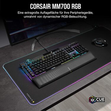 Килимок для миші Corsair MM700 RGB Extended - 930x400 мм - RGB підсвітка 360° - USB хаб - чорний