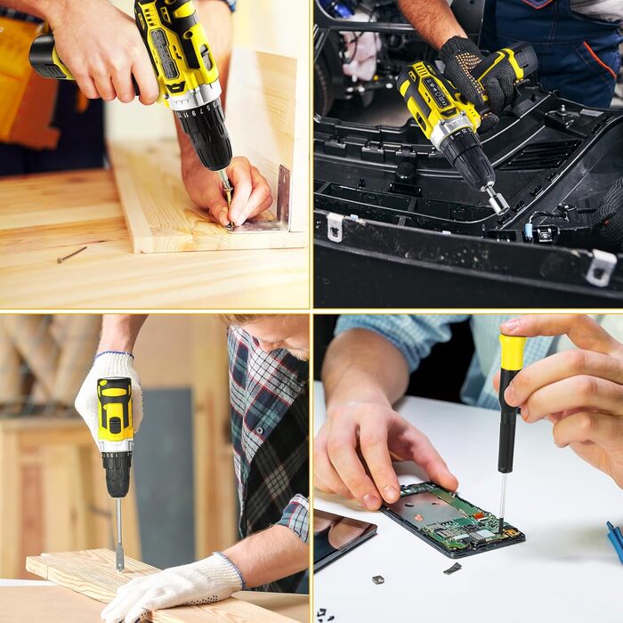 Набір інструментів TLGREEN з акумуляторною викруткою 12V, 138 предметів у кейсі для ремонту та побутових робіт (жовтий)