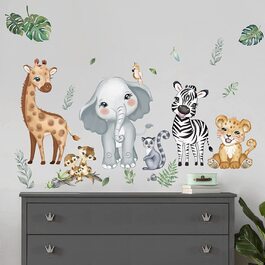 Наклейка на стіну зі зображенням тварин з джунглів, сафарі, слона, жирафа