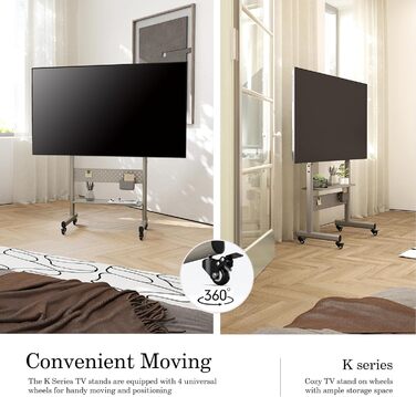 Підставка для телевізора FITUEYES на колесах, регульована по висоті, для 40-85 дюймів, VESA 600x400, 60 кг, бежева