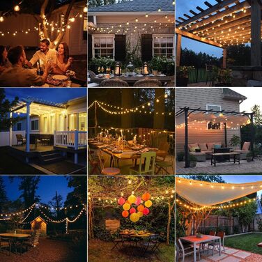 LED гірлянда для вулиці з пультом керування - 15м, 40W, G40, димування, 4 режими, таймер, вологостійка для саду, балкону, тераси, вечірки, кемпінгу, весілля