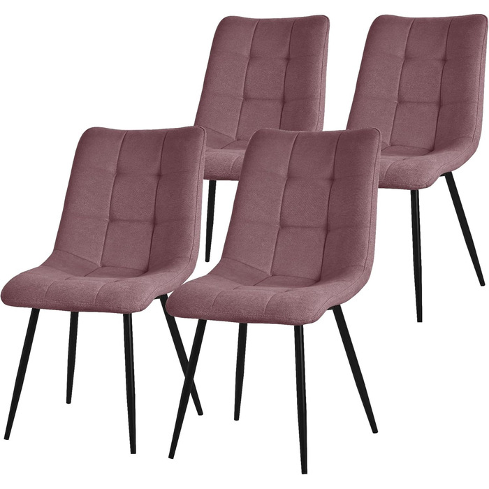 Крісла для їдальні ML-Design: комплект з 4 крісел з м'яким сидінням, рожевого кольору, з металевими ніжками, для кухні, вітальні, офісу