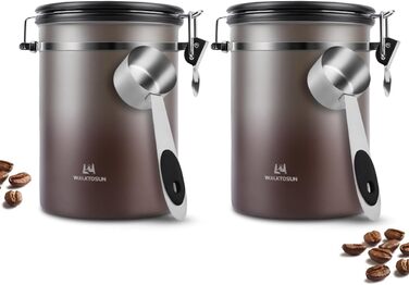 Набір контейнерів для кави та сухофруктів з нержавіючої сталі 1,8L (2 шт.) з датчиком дати, клапаном CO2 та мірною ложкою