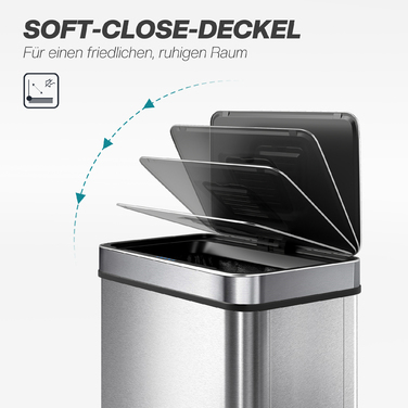 Відро для сміття HOMCOM 60 л з датчиком, автоматичним відкриванням кришки, з нержавіючої сталі, універсальне, сріблястого кольору