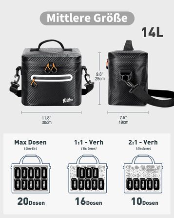 Сумка-холодильник 14л ізольована водонепроникна Carbon-Schwarz для кемпінгу, пікніка, пляжу та грилю. Термоізоляція, міцна та герметична.