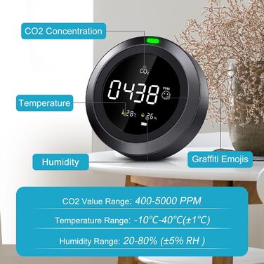 Вимірювач якості повітря Therm La Mode CF-30 з Smart-додаток: виявлення забруднювачів, пилу PM2.5/PM1.0, формальдегіду, CO2, температури, пилку. Великий LCD-дисплей