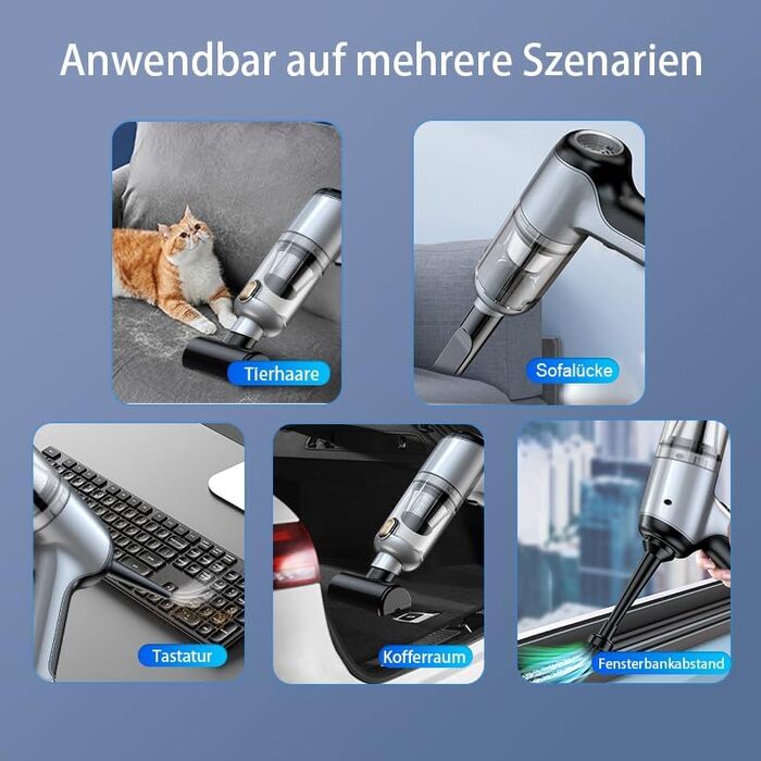 Ручний пилосос SEVNDE 3-в-1 акумуляторний, автомобільний пилосос 16000 Па, 2-швидкісний акумуляторний портативний легкий пилосос, стиснене повітря з безщітковим двигуном і Type-C для дому, автомобіля, кухні, шерсті домашніх тварин, офісу