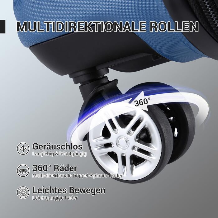 KONO Набір валіз 3 шт. з ABS, ручна валіза, набір валіз, валізи M-L-XL з колесами та TSA замком, темно-синій