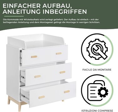 Комод з пеленальним столиком Rebecca Mobili, Aqua Grün Braun, колір блакитно-зелений, матеріал: сосна, MDF, компактний, знімний пеленальний столик, розміри 100 x 80 x 42 см, артикул RE6985