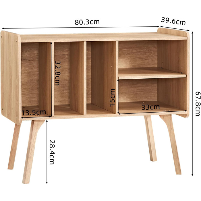 Сумка-органайзер для вінілових платівок LELELINKY: стійка з 4 полицями, вміщує до 220 платівок, з міцними дерев'яними ніжками, стиль Mid-Century, білий колір, для зберігання вінілу