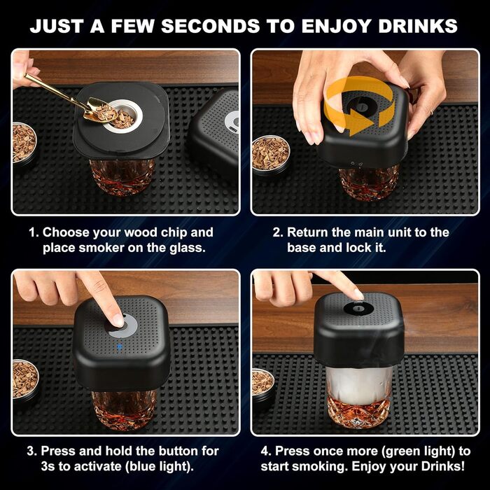Набір для копчення коктейлів та віскі (електричний) з 4 дерев'яними стружками, аксесуар для віскі, бурбону, кави, м'яса та горіхів