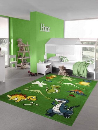 Килим-дитяча мрія, килим з динозаврами, дитяча кімната, килим з вулканом джунглів зеленого кольору, розмір (200 х 290 см)