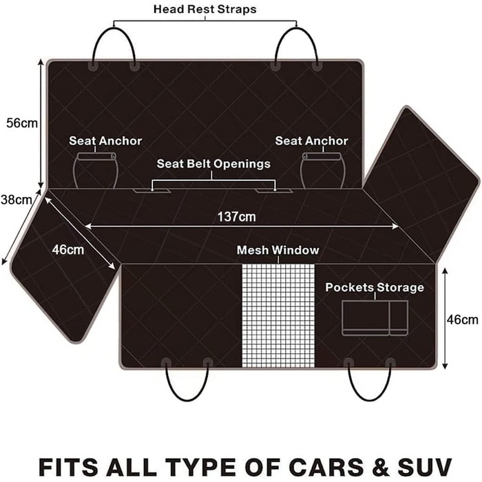 Ковдра для собак honeyguaridan для заднього сидіння автомобіля, Автомобільна ковдра для собак заднє сидіння, водонепроникне, стійке до подряпин і ковзання з оглядовим вікном-універсальне захисне ковдру для собак заднє сидіння для автомобіля / фургона / по