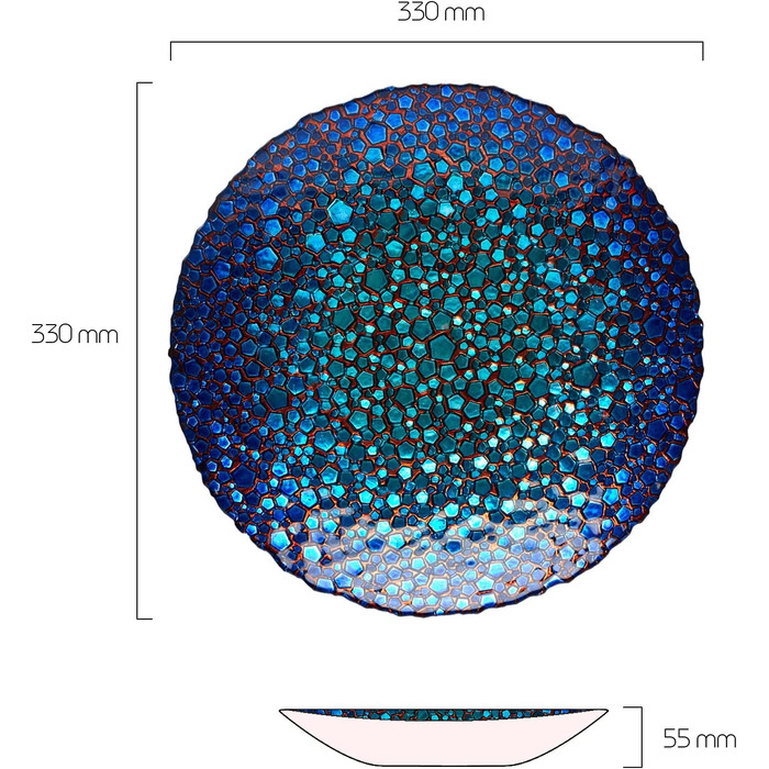 Декоративна чаша для сервірування столу-діаметр 33 см-скляна декоративна чаша для домашнього декору-Мозаїка Блакитна мозаїка