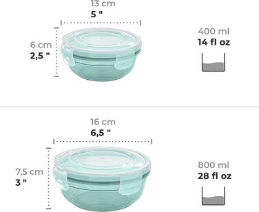 Набір банок для зберігання Грізлі з 4 предметів (0,4 л, 0,8 л, 1,4 л, 2,3 л), круглі, пластикові, 100 повітро-/водонепроникні, попередньо безпечні для використання в мікрохвильовій печі