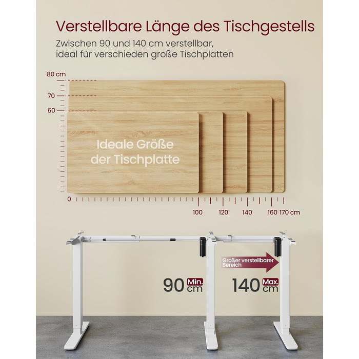 Електричний регульований стіл VASAGLE LSD02B0V2 - сталевий каркас, 3 пам'яті висоти, з гачками