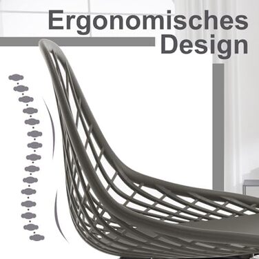Стільці для їдальні та кухні з порожнистою спинкою, стільці для вітальні з металевими ніжками, пластикові стільці для кухні, вітальні, балкону, скандинавський сучасний стиль, білий колір, K0018EZS-4 (сірий, набір 8 шт.)