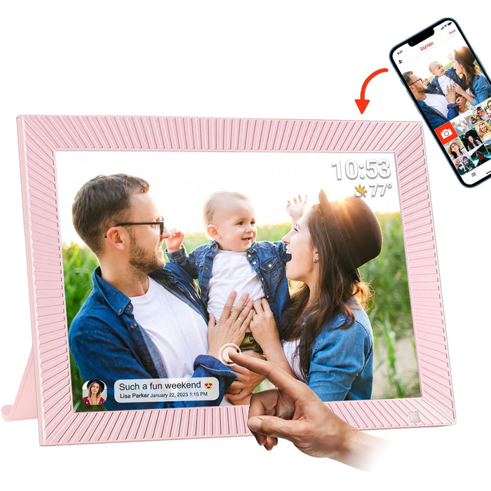 Цифровий фоторамка Cytem 10.1 дюйма з Wi-Fi, 32GB, сенсор руху, автоматичне поворотом, IPS 16:10 дисплей, сенсорний екран (рожевий)